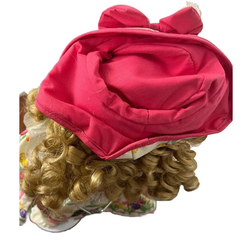 Brass Key Porcelain Doll Tulip Dress Pinafore Bonnet Pantaloons Blonde Curls 16”